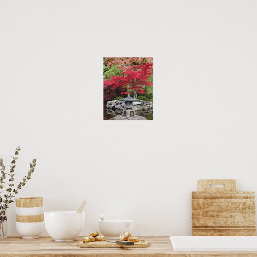 Poster Lanternes de jardin japonais et feuilles d'érable (Cuisine)