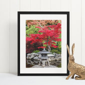 Poster Lanternes de jardin japonais et feuilles d'érable