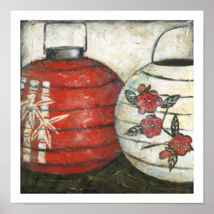 Poster Lanternes du Nouvel An chinois à imprimé floral