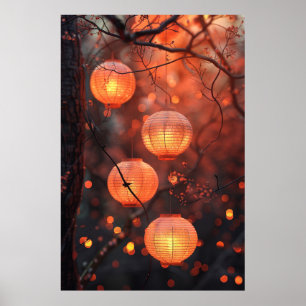 Poster Lanternes Japonaises la Nuit – Art à l'Aquarelle C