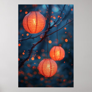 Poster Lanternes japonaises la nuit – Art aquarelle chau