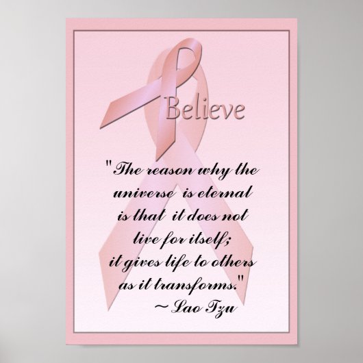 Poster Lao Tzu Citation du cancer du sein rose (Devant)