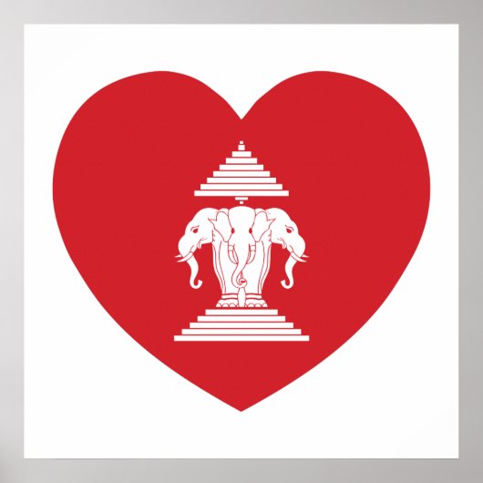 Poster Laotian Erawan 3 Headed Elephant Heart Flag (Devant)