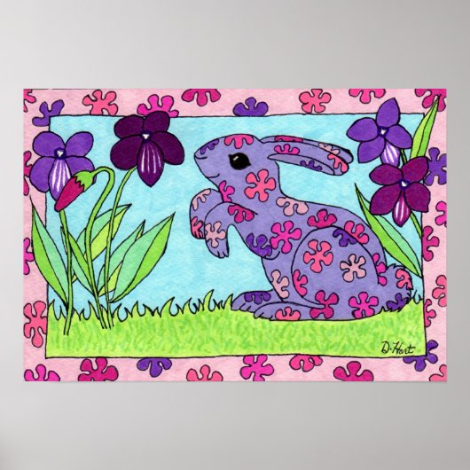Poster Lapin à fleurs violettes (Devant)