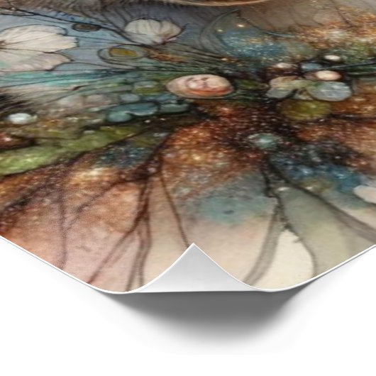 Poster Lapin à l'aquarelle sur fond boisé Fleurs pastel P (Coin)