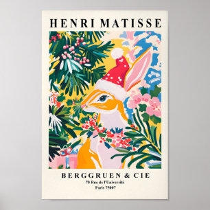 Poster Lapin À Santa Hat, Décor De Noël Rose, Mur Ar