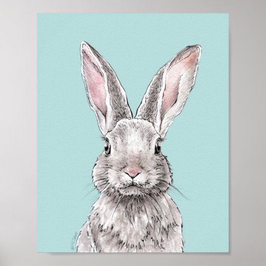 Poster Lapin Animalerie Art Aquarelle Mignon Printemps (Devant)