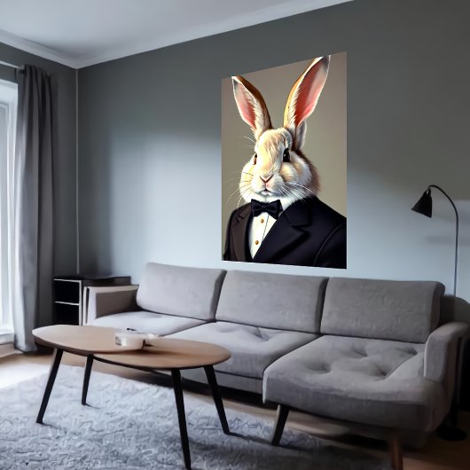 Poster Lapin anthropomorphique en costume noir | Art AI