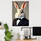 Poster Lapin anthropomorphique en costume noir | Art AI (Bureau à domicile)