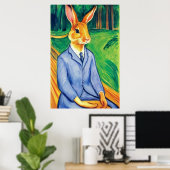 Poster Lapin anthropomorphique en habit bleu | Art AI (Bureau à domicile)