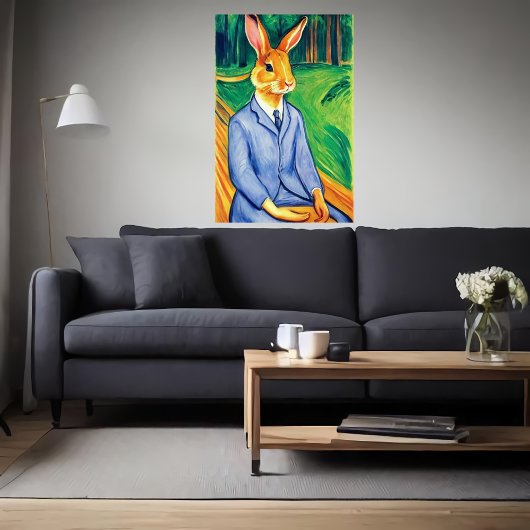 Poster Lapin anthropomorphique en habit bleu | Art AI