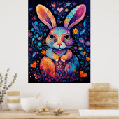 Poster Lapin assis fleurs cœurs (Cuisine)