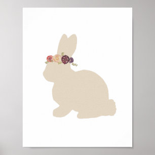 Poster Lapin avec Fleurs Casque Peinture animale