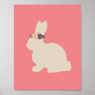 Poster Lapin avec fleurs couronne tête peinture animale P