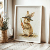 Poster Lapin avec la peinture de carottes lapin rustique