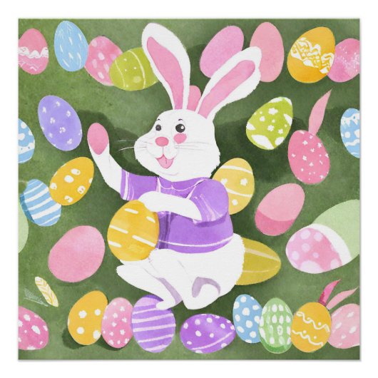 Poster lapin avec oeufs de pâques (Devant)