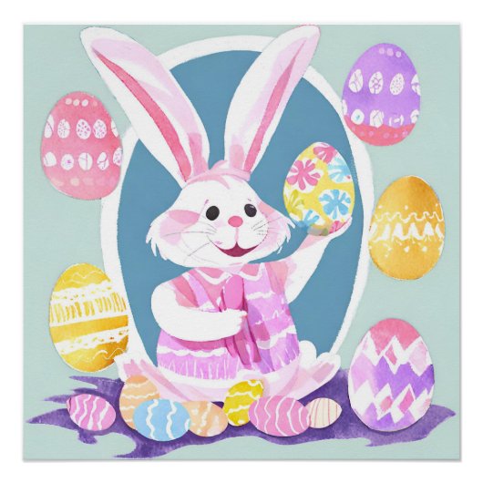Poster lapin avec oeufs de pâques (Devant)