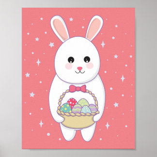Poster lapin avec panier à oeufs de Pâques