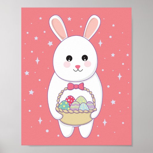 Poster lapin avec panier à oeufs de Pâques (Devant)
