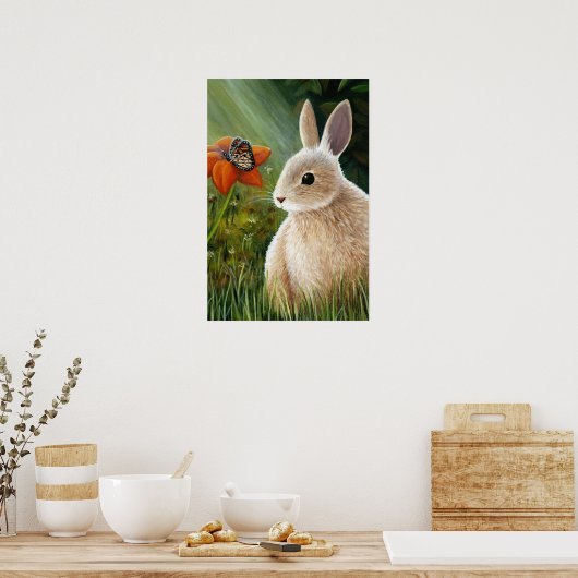 Poster Lapin avec papillon 55 (Cuisine)