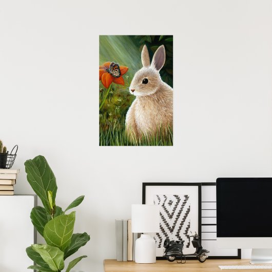 Poster Lapin avec papillon 55 (Bureau à domicile)