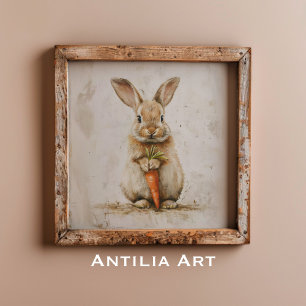 Poster Lapin avec peinture de carotte Art de lapin fantai