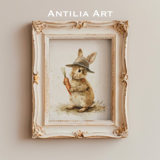 Poster Lapin avec peinture de carotte Lapin de Pâques rus