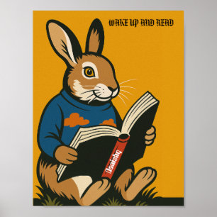 Poster Lapin avec un livre — Réveillez-vous et lisez !