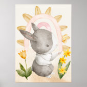Poster Lapin, Bébé Animaux, Boho, Fleurs Jaunes, Arc-en-c (Devant)