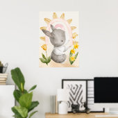 Poster Lapin, Bébé Animaux, Boho, Fleurs Jaunes, Arc-en-c (Bureau à domicile)
