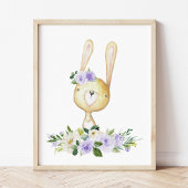 Poster Lapin Bébé, Animaux De Bois, Boho, Fleurs Violette