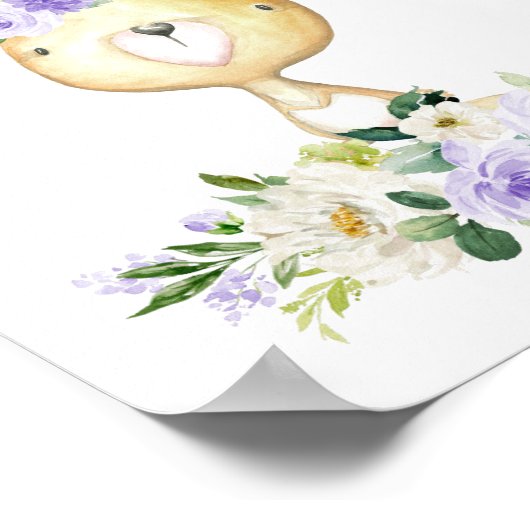 Poster Lapin Bébé, Animaux De Bois, Boho, Fleurs Violette (Coin)
