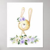 Poster Lapin Bébé, Animaux De Bois, Boho, Fleurs Violette (Devant)
