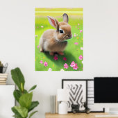 Poster Lapin bébé mignon dans une prairie fleurie (Bureau à domicile)