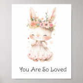 Poster Lapin Bébé Robe Rose Fleurs Nursery Fille (Devant)