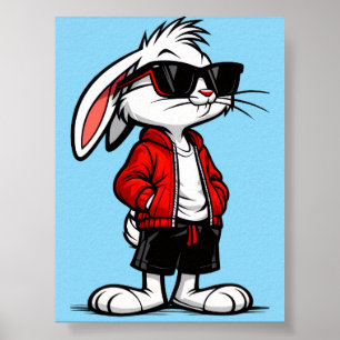 Poster Lapin Blanc Cool en Veste Rouge