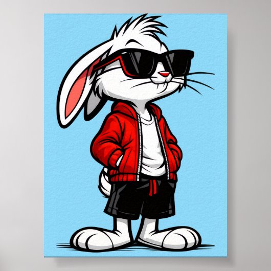 Poster Lapin Blanc Cool en Veste Rouge (Devant)