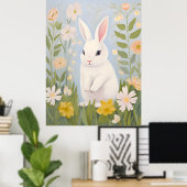 Poster Lapin blanc dans les fleurs printanières (Bureau à domicile)