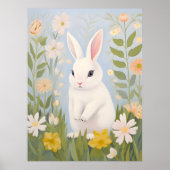 Poster Lapin blanc dans les fleurs printanières (Devant)