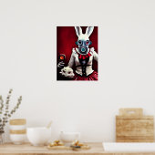 Poster Lapin blanc dans un masque à gaz (Cuisine)