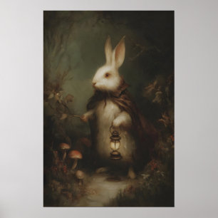 Poster Lapin Blanc en Gilet Avec Montre de Goût, Gothique
