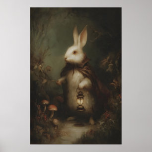 Poster Lapin Blanc en Veston Avec Montre de Goût, Gothiqu