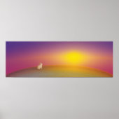 Poster Lapin blanc mignon sur Grassy Hill au lever du sol (Devant)