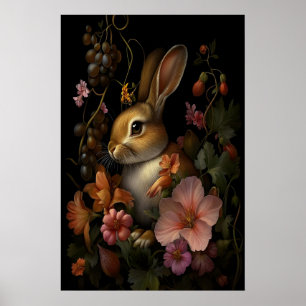 Poster Lapin botanique Dark Gothic Cottagecore, Sombre