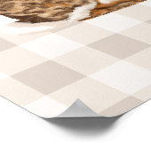 Poster Lapin Brun Rustique Et Carottes Sur Gingham Beige (Coin)