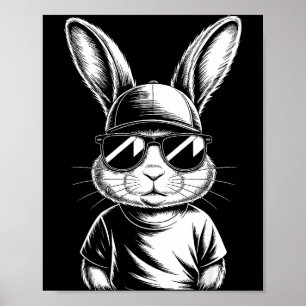 Poster Lapin Cool Face Lunettes de Soleil Rétro Pâques Ga