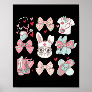 Poster Lapin Coquette Infirmière de Pâques Stéthoscope Nœ