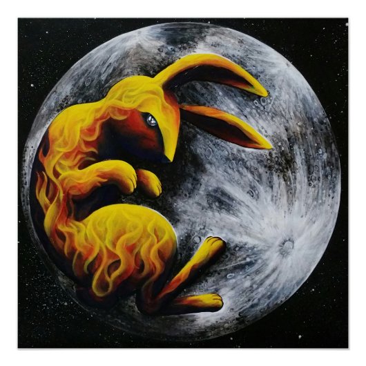 Poster Lapin dans la lune (Devant)