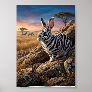 Poster Lapin dans la savane africaine Coucher de soleil F