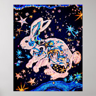 Poster Lapin dans le ciel avec étoiles